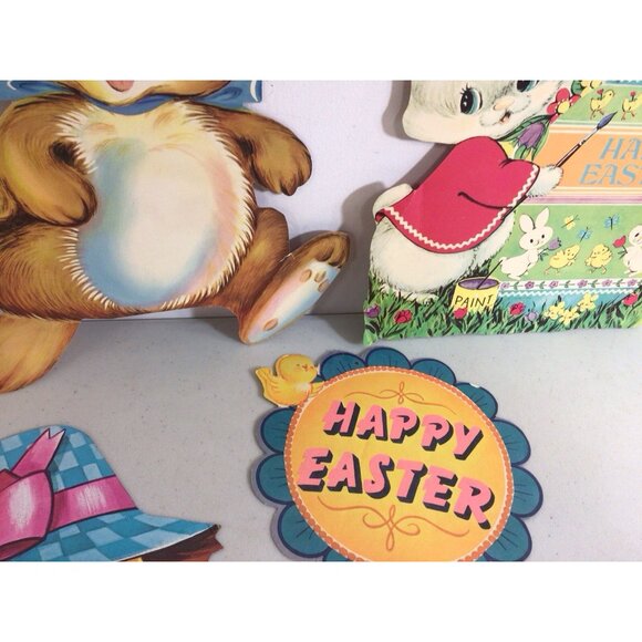 Vintage Easter Rabbit Die Cut Cutout Decorations Lot of 6 - Picture 3 of 7